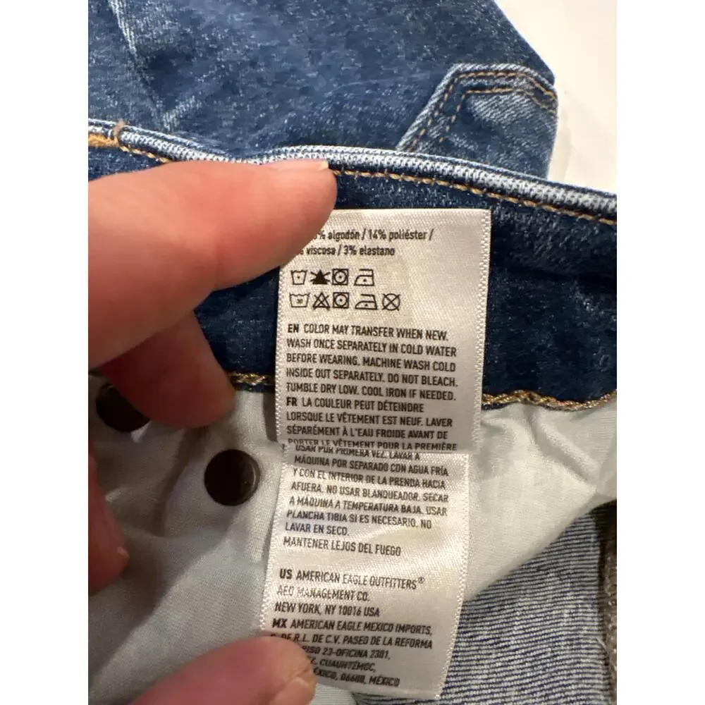 American Eagle Jeggings Womens 2 Long Blue Curvy Hi Rise Stretch Distressed
